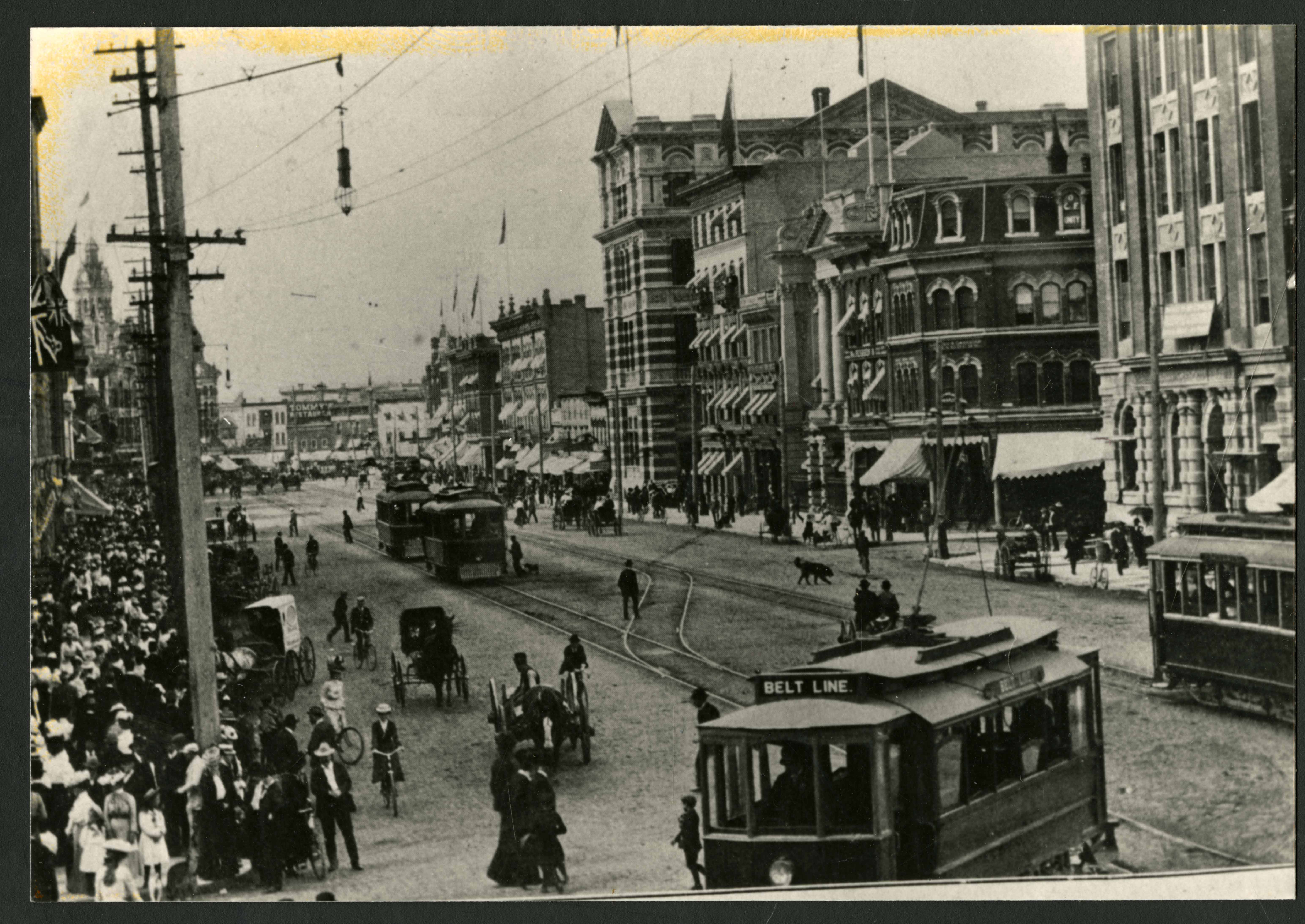 Historic Winnipeg streetcars at Portage Avenue and Main Street